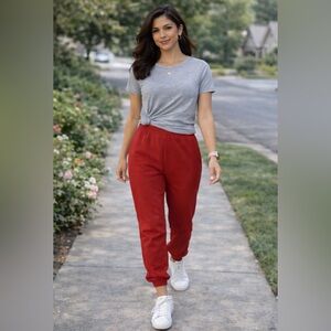 Zara Red Joggers Sweat Pants Casual S Small NEW